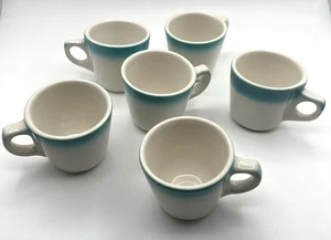 Set of 6 Vintage BUFFALO CHINA Coffee Mugs Cups USA Heavy Restaurant Ware Blue - Picture 1 of 14