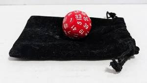 RED WHITE SINGLE D50 FIFTY SIDED D&D TABLE TOP RPG DIE W FELT CARRYING POUCH - Picture 1 of 4