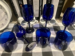 Cobalt Blue Wine  And Water Glasses 4 Wine Glasses 3 Glass Cups (J) - Picture 1 of 7