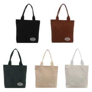 Practical Corduroy Handbag With Zippers Closure Handheld Bag Travel Lunch Bags - Picture 1 of 13