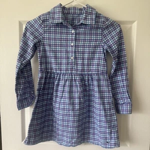 VINEYARD VINES Girls Size 7 Pink White Blue Plaid Cotton Flannel Shirt Dress - Picture 1 of 8