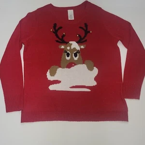 Ugly Christmas Sweater Womens XL / XXL Reindeer Bell Sparkle Red Sweater - Picture 1 of 5