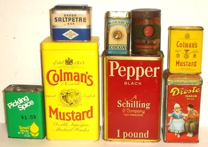 Vintage Lot of 8 Spice & Cocoa Tins Tone's, Monarch, Grand Union, Schilling Etc. - Picture 1 of 11
