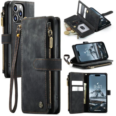Case For iPhone 14 16 15 Pro Max Auto Closing multi-card slot Flip Wallet Cover - Image 1 of 4