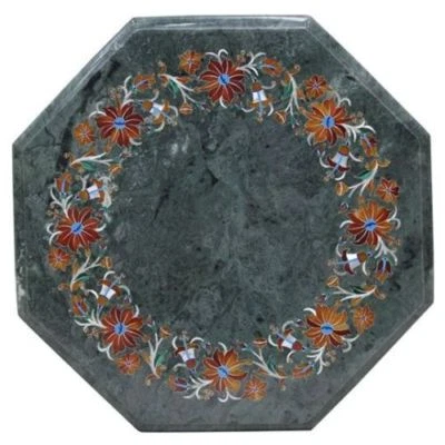 12" Marble Coffee Table Top Inlay Work Handmade Semi Precious Stone Home Decor - Image 1 of 2