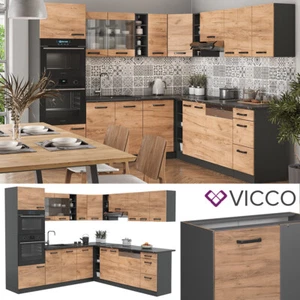 Küchenzeile Eckküche Einbauküche R-Line Ecke Anthrazit Eiche Küchenblock Vicco - Bild 1 von 7