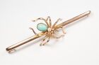 ANTIQUE ENGLISH 9K ROSE GOLD TURQUOISE PEARL LARGE SPIDER BROOCH c1910 
