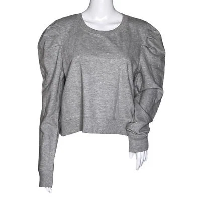 Camisa estilo RD para mujer gris sudadera corta hasta la cintura manga abullonada neutra Foto 1 de 4