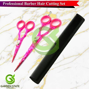 Pink Colour Barber Hair Cutting Stylist Scissors Mustache Trimming Shears & Comb - Picture 1 of 4