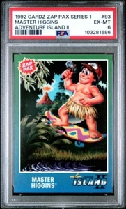 1992 Cardz Zap Pax Series ADVENTURE ISLAND 2 Master Higgins 93 Total Pop 1 PSA 6 - Picture 1 of 2