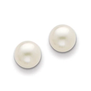 Sterling Silver 7-8mm White FW Cultured Button Pearl Stud Earrings - Picture 1 of 1