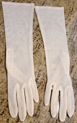 Vintage Size XL Nylon Stretch Fishnet Off White 14.5" Formal Gloves Van Raalte - Image 1 of 4