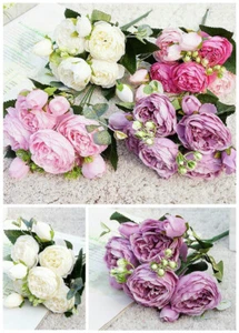 Artificial Silk Peony Rose Flower Fake Wedding Bouquet DIY Home Party Decor - Picture 1 of 28