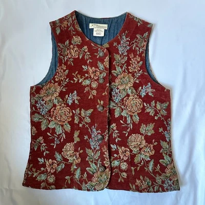 Chaleco De Colección NORM THOMPSON Portland Años 90 Mujer S Floral Cottagecore Sarga Ren Faire Foto 1 de 4