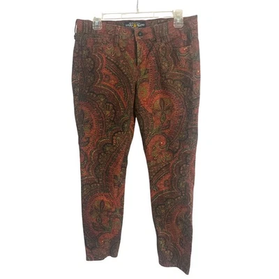 Lucky Brand Charlie Pantalones Ajustados Mujer Talla 10 Rojo Paisley Retro Boho Foto 1 de 4