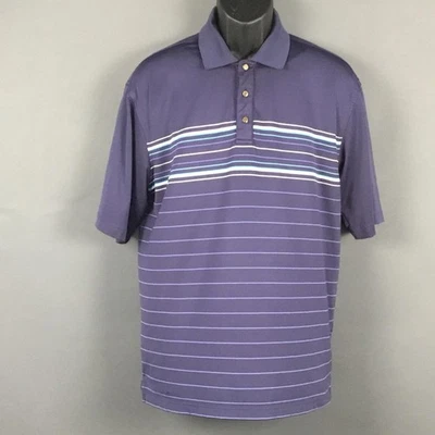 Pebble Beach Polo Shirt Mens Medium Purple Performance Golf Stripe Short Sleeve - Image 1 of 4
