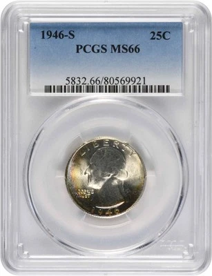 1946-S Washington Silver Quarter MS66 PCGS Toned - Image 1 of 2