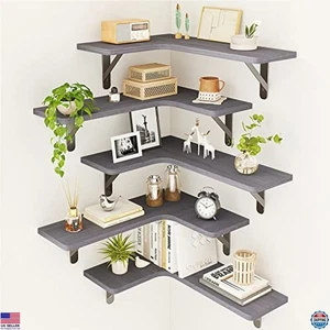 Rustic Wood Corner Floating Shelves Set of 5 for Home Decor, Kitchen, Bathroom - Picture 1 of 6