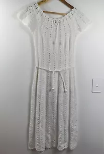 Sanura Women's Hand Crocheted Embroided Vintage Dress Cotton Belt Size M 1970s - Picture 1 of 18