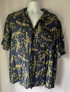 Statements Mens Navy Blue Hawaiian Caribbean Silk Shirt Button Up Pockets Sz XL - Picture 1 of 8
