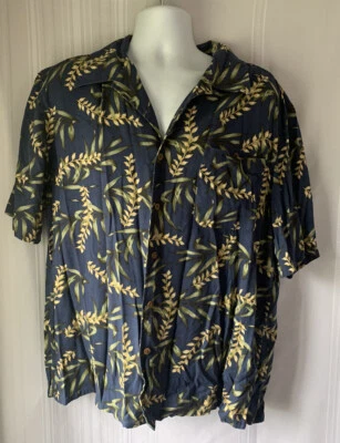 Statements Mens Navy Blue Hawaiian Caribbean Silk Shirt Button Up Pockets Sz XL - Image 1 of 4