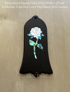 1pc J&N Ebony Truss Rod Cover Abalone+MOP White Rose Inlaid Fits Gibson Guitar - Picture 1 of 3
