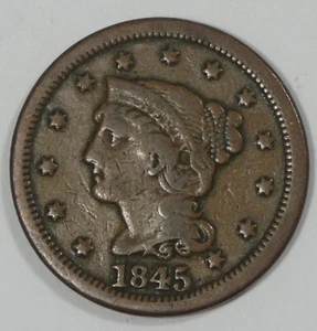Centavo grande cabello trenzado 1845 fino 1c - Imagen 1 de 4
