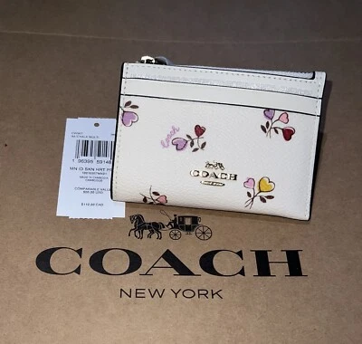 NUEVO CON ETIQUETAS COACH Mini Flaco Estuche de Identificación Tarjeta Billetera Llavero CW967 con Estampado de Corazón Foto 1 de 4