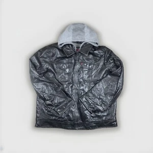 Levi's Vintage Cuero Chaqueta Talla L Negro Ciclista con Capucha Gris Libre Moto - Imagen 1 de 8