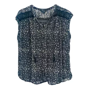 Top con borla abotonada sin mangas con ojales boho blanco y negro talla XS de Lucky Brand - Imagen 1 de 8