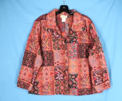 CHAQUETA DE COLECCIÓN TRAVELSMITH PETITE Rojo/Multi TAPIZ RETAZOS Abotonados Puño Talla LP Foto 1 de 4