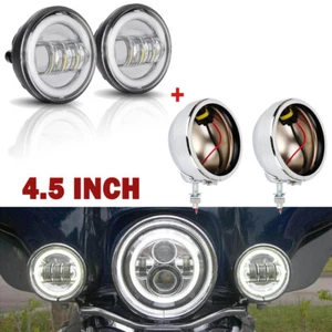 Motorcycle 4.5" LED Fog Passing Lights & Cover Housing Brackets Trim For Harley - Bild 1 von 11