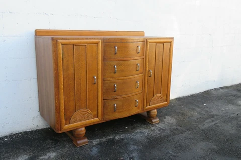 1920s English Deco Oak Server Sideboard Bathroom Vanity 2603 Cover