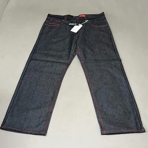 KAYDENK Raw Loose Fit Unwashed Denim Contrast Stitch Jean Men SZ 38/30 Black/Red - Picture 1 of 20
