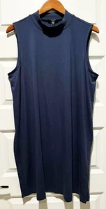 NWT Eileen Fisher Women's Ocean Blue Mock Neck Split Side Long Tunic Top Large - Picture 1 of 8