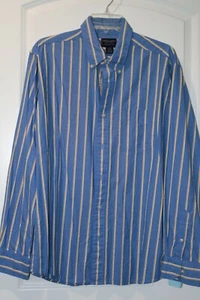 Men's Shirt Large American Eagle Outfitters Blue Yellow Stripe Button Up LS  - Picture 1 of 1