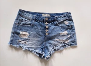 Refuge Shorts Women 8 Blue Denim High Waisted Distressed Jean - Picture 1 of 8