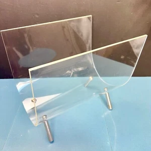 Vintage Retro MCM Style Curved Clear Lucite Perspex Metal Legs Magazine Rack - Picture 1 of 18