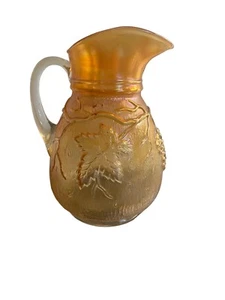 Antigua jarra de agua de caléndula "Viñedo" de vidrio de carnaval Dugan C. 1910 9,25" - Imagen 1 de 10
