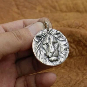 925 Sterling Silver Relief Lion Pendant Punk Jewelry TA228A Dia. 33mm - Picture 1 of 12