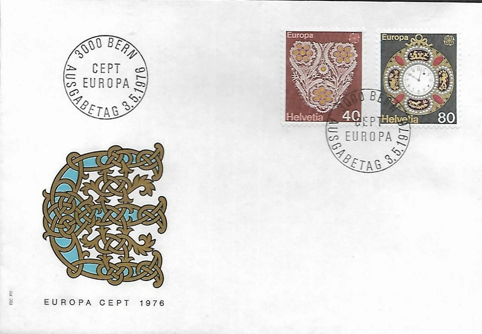 SWITZERLAND 1976 FIRST DAY COVER, EUROPA, COTTON & GOLDLACE, PACKET WATCH - Image 1 of 1