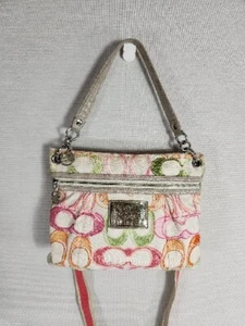 Coach Poppy Satchel Hobo Handbag Purse #17049 Pink Orange Green Crossbody Logo - Picture 1 of 10