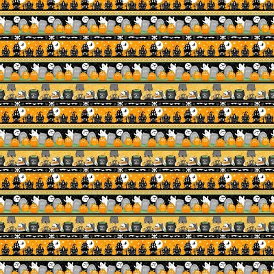 NIGHTS OF OLDE SALEM BY HENRY GLASS GLOW IN THE DARK BORDER STRIPE FABRIC 32"x44 - Image 1 of 3