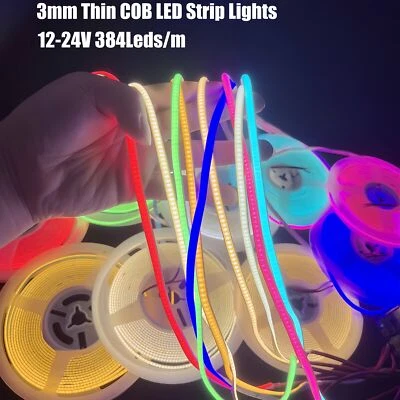 3mm Ultra Thin COB LED Strip Light 12-24V 384Leds/m Fine Linear Flexi LED Strip - Image 1 of 4