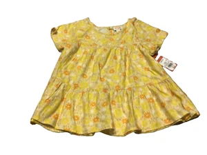 NWT Cat & Jack Girls Woven Top Yellow Short Sleeve Tiered Size Large (10/12) - Picture 1 of 5