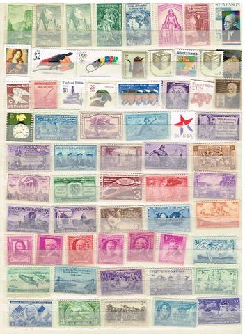 60 Assorted Uncancelled US Postage  sTamps (13-169) Cover