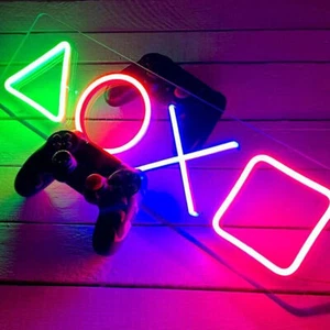 LED Neon Sign Light Atmosphere Ornament Game Button Icon Shop Room Wall Mount UK - Picture 1 of 12