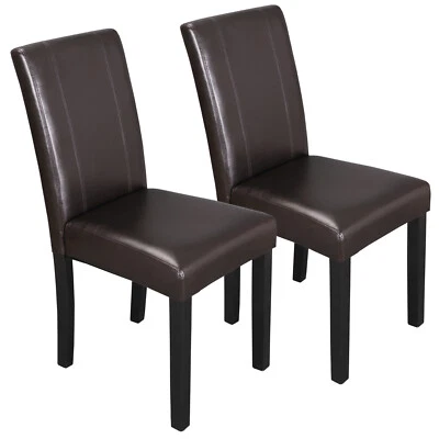 Set of 2 Brown Leather Dining Chairs Modern Elegant Design for Home & Kitchen - Image 1 of 4