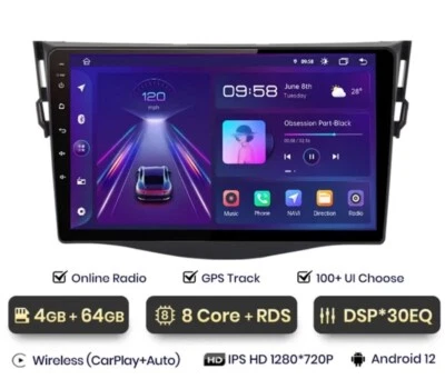 RADIO 2 DIN 9" PARA TOYOTA RAV 4 ANDROID GPS BLUETOOTH NAVEGADOR CARPLAY 4/64 4G - Imagen 1 de 4