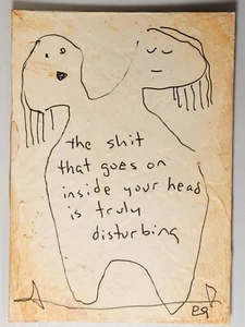 e9Art ACEO two headed woman outsider art brut naive - Picture 1 of 3